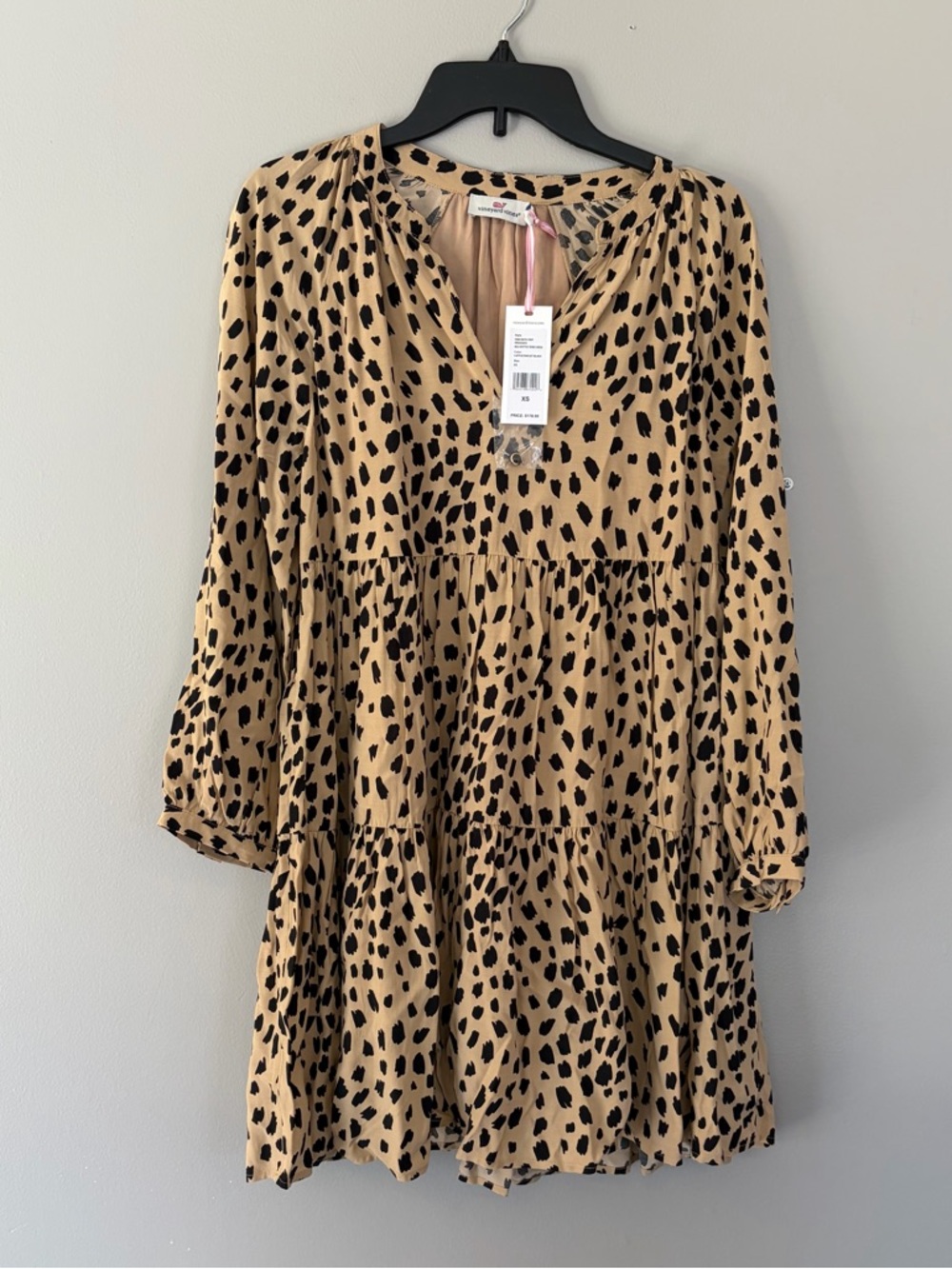 Vineyard Vines Tan and Black Spotted Tiered Dress